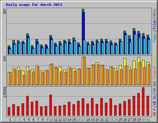 Daily usage for March 2013